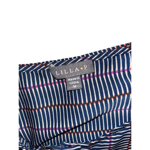 Anthropologie Lilla‎ P Striped Blouse Size Medium Navy Blue Geometric - Picture 7 of 9